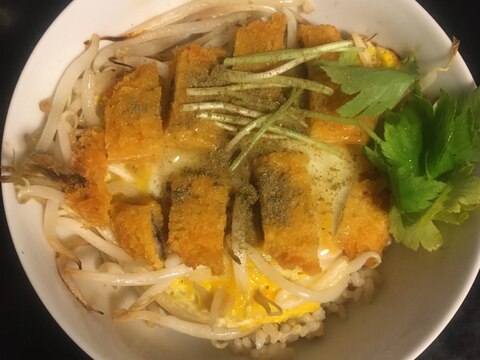 アジフライ、もやしで玉子丼